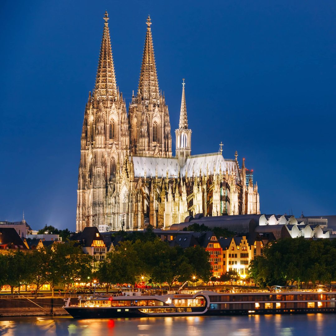 Night View Of Cologne Cathedral, Germany. Europe